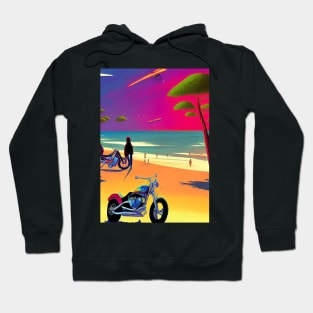 COOL RETRO BEACH GIRL WITH MOTORCYCLE Hoodie